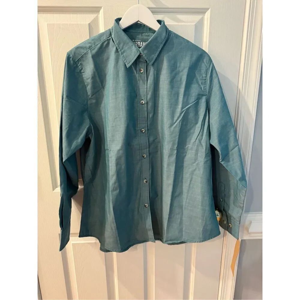Chef Works Teal Green Long Toll Tab Sleeve Shoulder Pocket Button Down Shirt XL